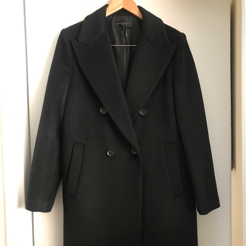 Donna Karan brushed wool black walker coat